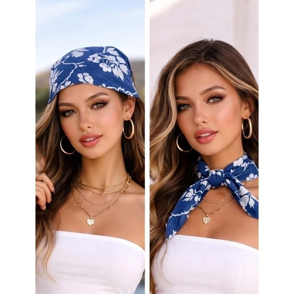Mara Hoffman Navy White Floral Hemp Handkerchief Scarf NEW